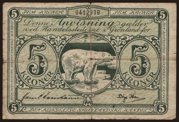 Europe, Greenland: 5 kroner, 1953