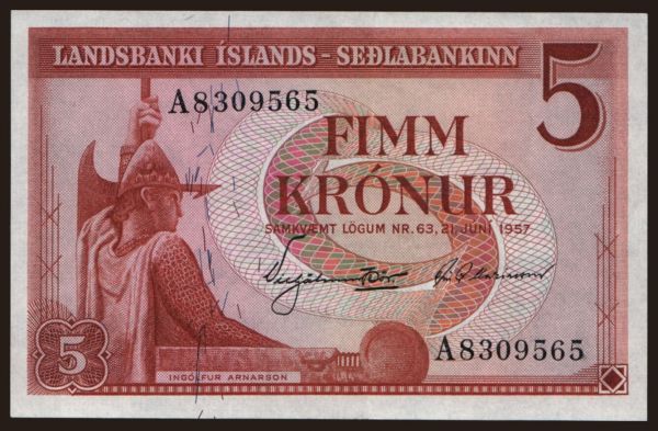 Európa, Izland: 5 kronur, 1957