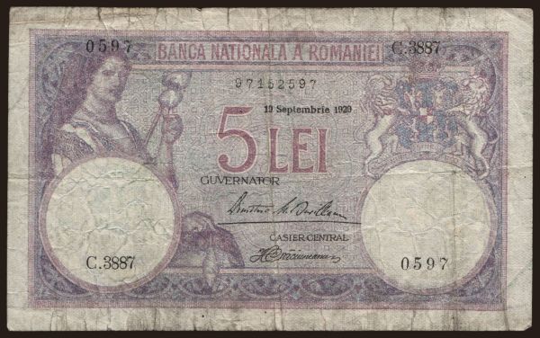 Európa, Rumunsko: 5 lei, 1929