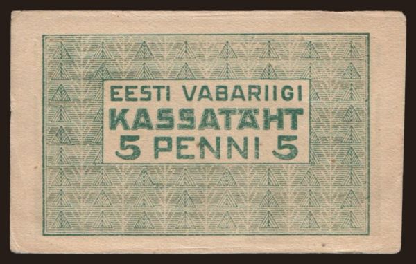 Európa, Észtország: 5 penni, 1919