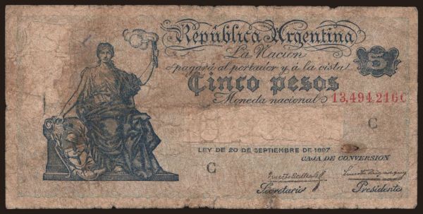 Amerika, Argentina: 5 pesos, 1897(1933)