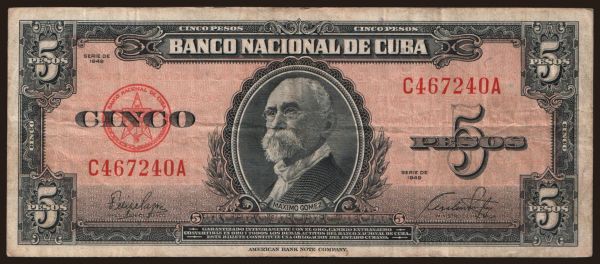 Amerika, Kuba: 5 pesos, 1949