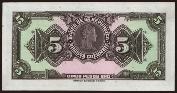 America, Colombia: 5 pesos, 1949