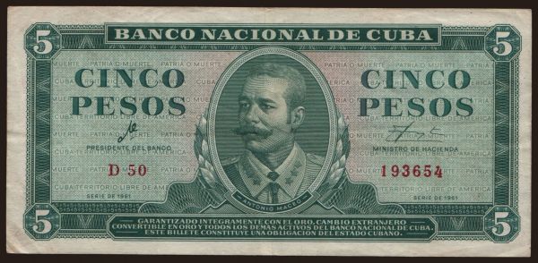 America, Cuba: 5 pesos, 1961