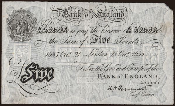 Europe, United Kingdom, England: 5 pounds, 1935, Bernhard