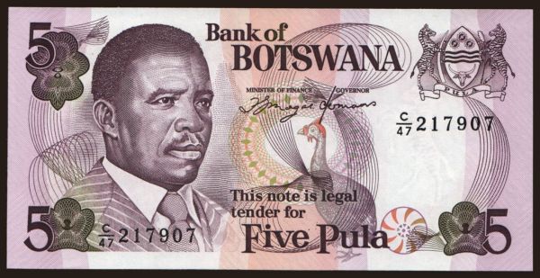 Afrika, Botswana: 5 pula, 1992