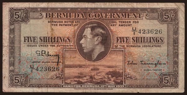 America, Bermudas: 5 shillings, 1937