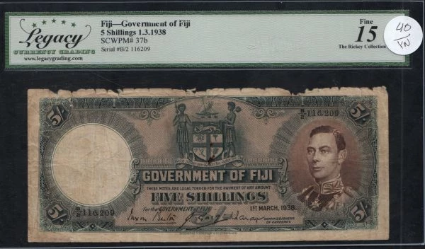 Austrália a Oceánia, Fiji: 5 shillings, 1938