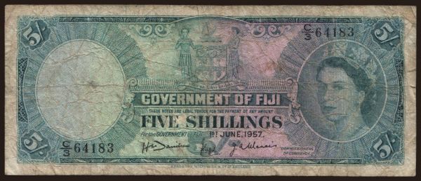 Austrália a Oceánia, Fiji: 5 shillings, 1957