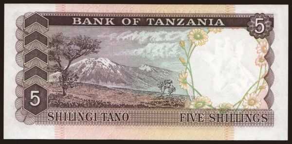 Afrika, Tanzania: 5 shillings, 1966