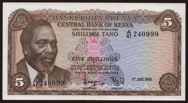 Africa, Kenya: 5 shillings, 1969