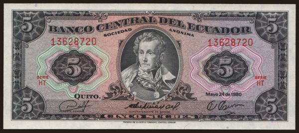 Amerika, Ecuador: 5 sucres, 1980