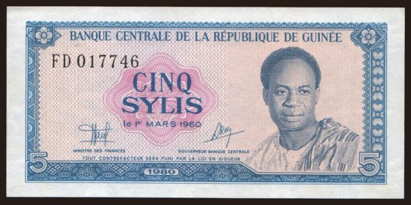 Afrika, Guinea: 5 sylis, 1980