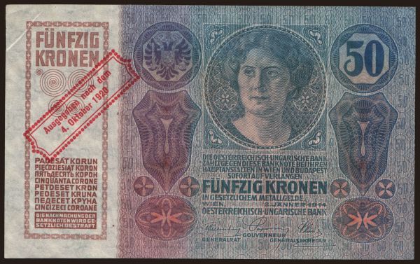 Ausztria és Osztrák-Magyar Monarchia, Kronen (1919-1925): 50 Kronen, 1914(20)