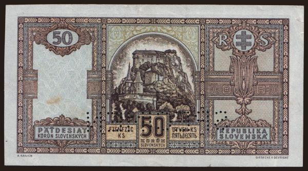 Czechoslovakia and successor states, Slovak State (1939-45): 50 Ks, 1940