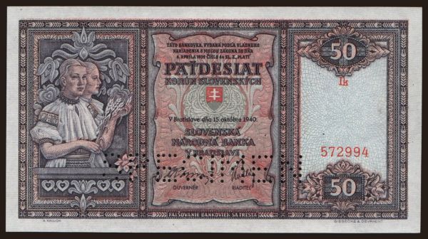 Czechoslovakia and successor states, Slovak State (1939-45): 50 Ks, 1940