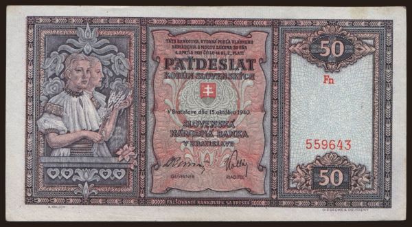 Czechoslovakia and successor states, Slovak State (1939-45): 50 Ks, 1940