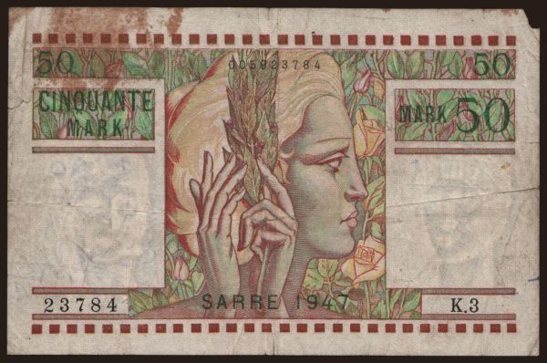 Europe, Saarland: 50 Mark, 1947