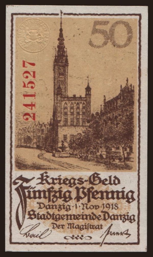 Európa, Danzig: 50 Pfennig, 1918