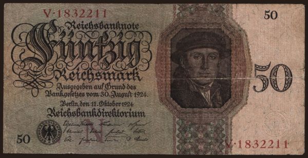 Nemecko, Reichsbank (1924-1945): 50 Reichsmark, 1924, N/V