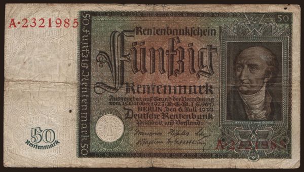 Nemecko, Rentenbank (1923-1937): 50 Rentenmark, 1934