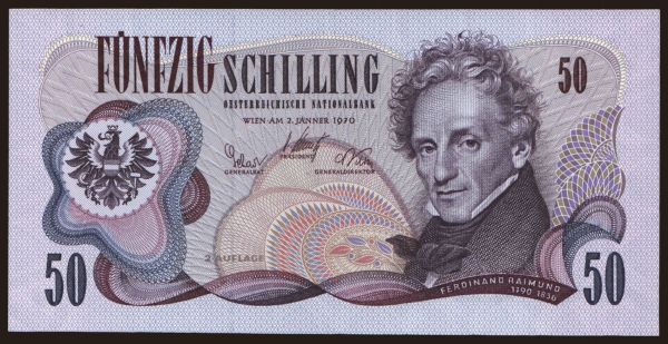 Austria and Austro-Hungary, Schilling (1924-): 50 Schilling, 1970