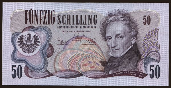 Austria and Austro-Hungary, Schilling (1924-): 50 Schilling, 1970