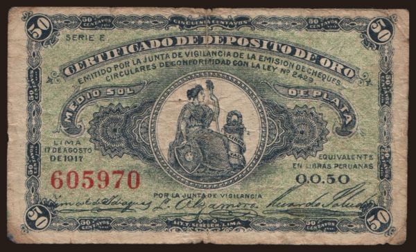 America, Peru: 50 centavos, 1917