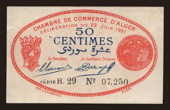 Afrika, Algéria: 50 centimes, 1921