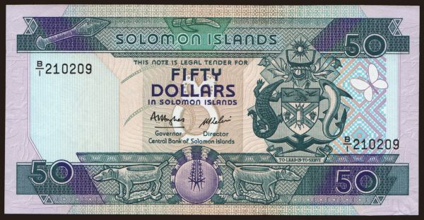 Australia and Oceania, Solomon Islands: 50 dollars, 1986