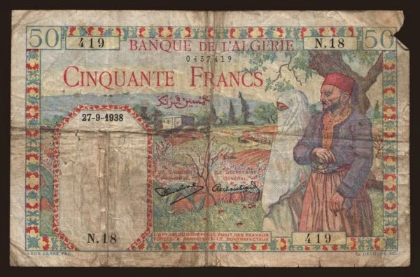 Afrika, Algéria: 50 francs, 1938