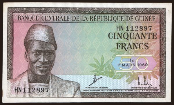 Afrika, Guinea: 50 francs, 1960