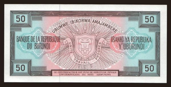 Africa, Burundi: 50 francs, 1977