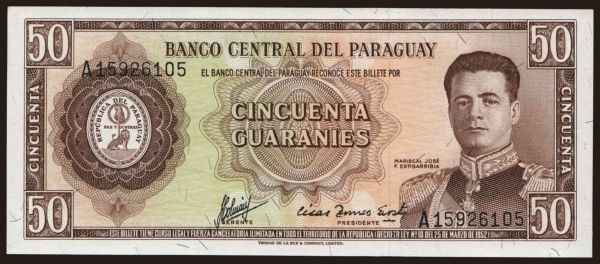 America, Paraguay: 50 guaranies, 1952