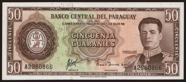 Amerika, Paraguay: 50 guaranies, 1952