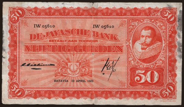 Ázia, Holandská Východná India: 50 gulden, 1929