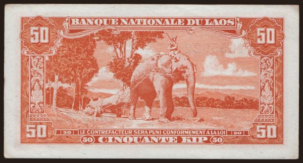 Ázia, Laos: 50 kip, 1957