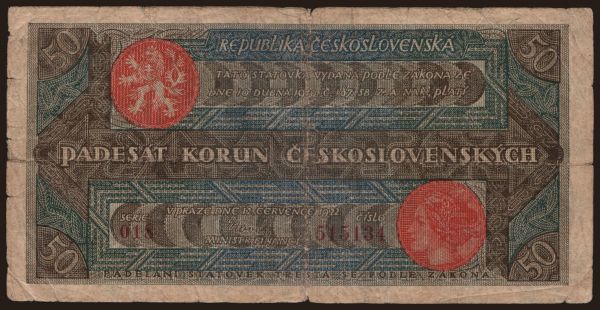 Csehszlovákia és utódállamai, Első köztársaság, 1919-38: 50 korun, 1922