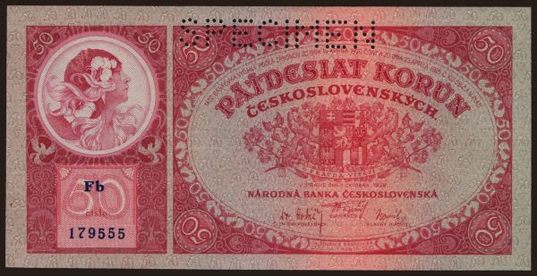 Česko-Slovensko a nástupní­cke štáty, Prvá Republika, 1919-38: 50 korun, 1929