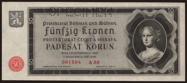 Csehszlovákia és utódállamai, Cseh-Morva Protektorátus: 50 korun, 1940