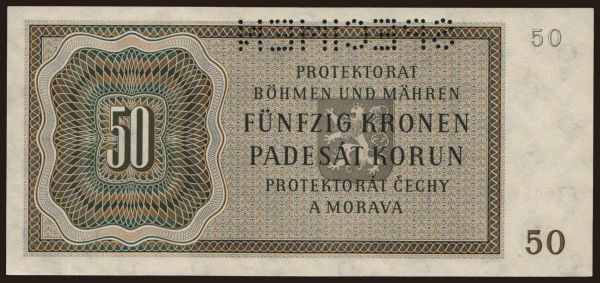 Česko-Slovensko a nástupní­cke štáty, Protektorát Čechy a Morava: 50 korun, 1944