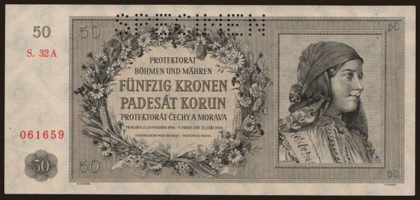 Czechoslovakia and successor states, Bohemia and Morava: 50 korun, 1944