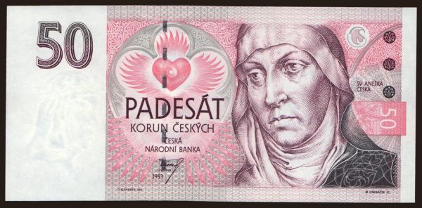 Czechoslovakia and successor states, Czech Republic: 50 korun, 1993