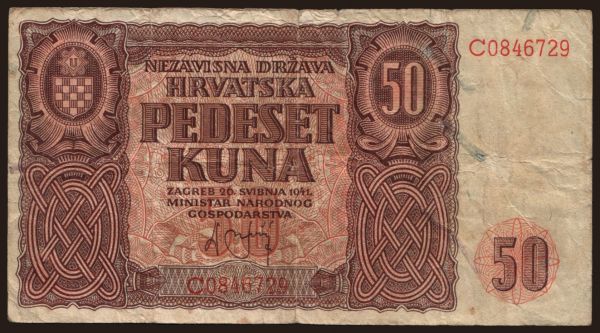 Európa, Horvátország: 50 kuna, 1941