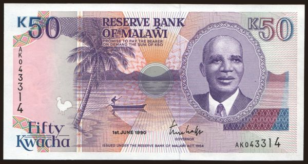 Afrika, Malawi: 50 kwacha, 1990