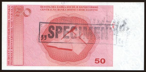 Európa, Bosnia-Hercegovina: 50 maraka, 1998, SPECIMEN