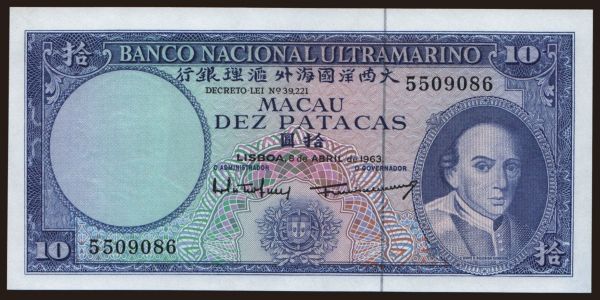 Ázia, Macao: 50 patacas, 1963