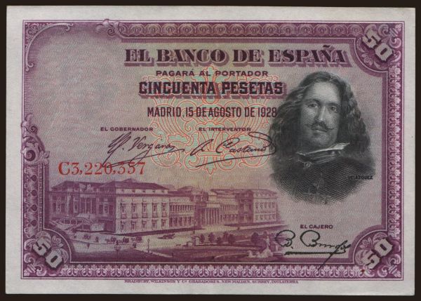 Európa, Španielsko, Španielsko - Štátna emisia: 50 pesetas, 1928