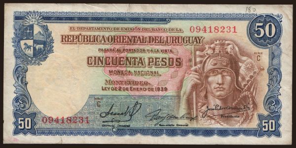 Amerika, Uruguay: 50 pesos, 1939