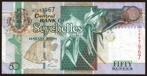 Africa, Seychelles: 50 rupees, 1998